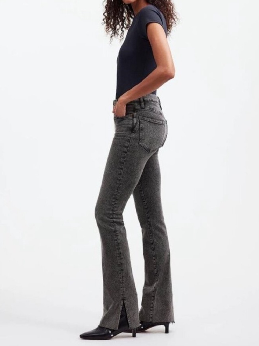 Madewell Kick Out Full Length Denim Jeans Flare Paynes‎ Wash Grey Black Size 33